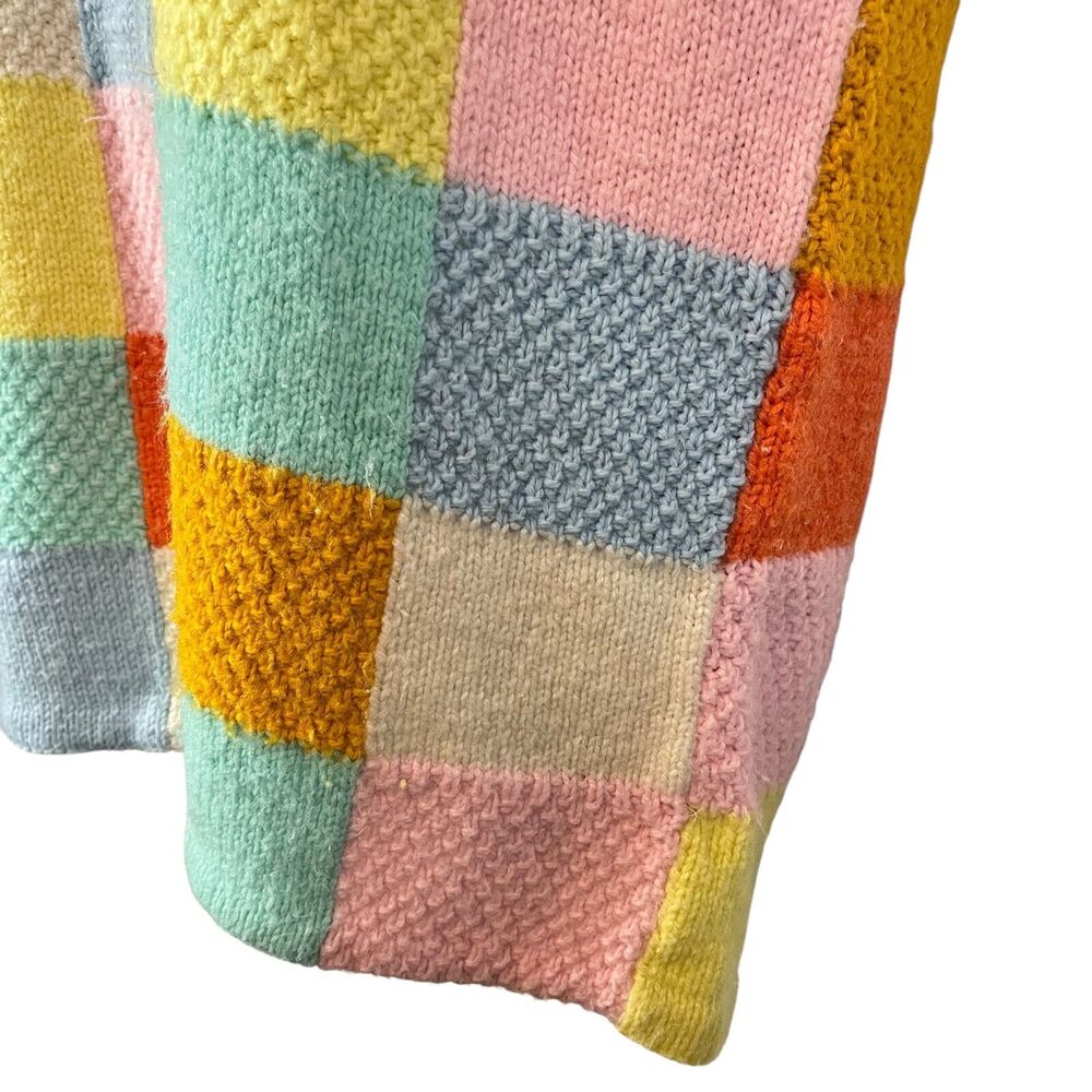 Vintage Peterpan Collar Brady Bunch Groovy Checkered Sweater 70s Patchwork M - Picture 8 of 14